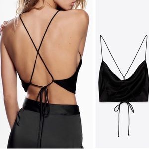 ZARA SATIN EFFECT CROP TOP BLACK